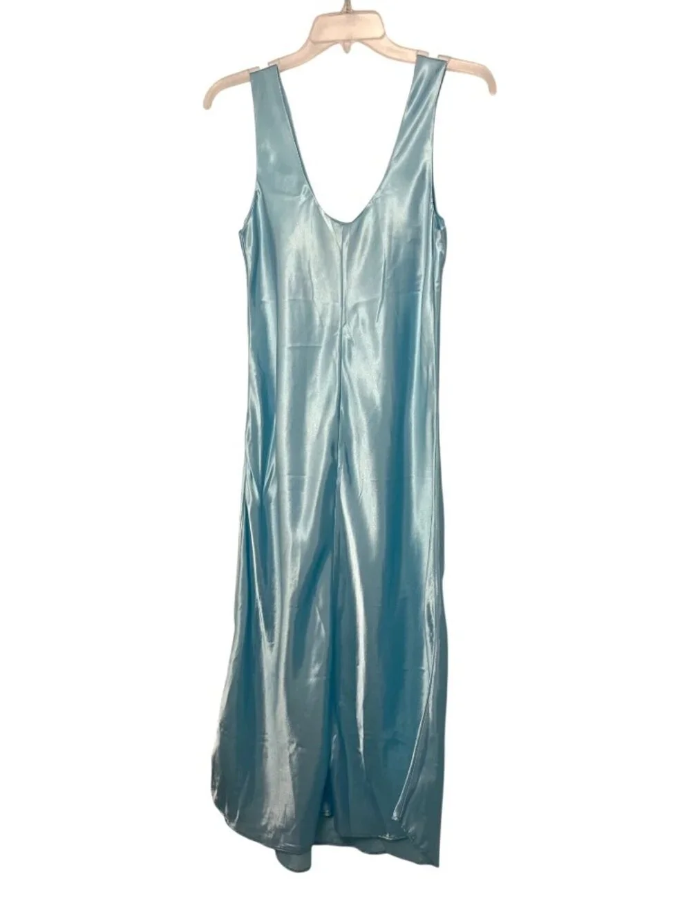 Vintage Kathryn Womens S Aqua Blue Satin Long Nightgown Sleeveless Used